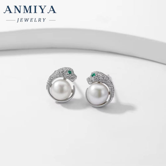ANMIYA Unisex 925 Sterling Silver Ins Fashion Jewelry New Tide Unique Style Freshwater Pearl Shape Stud Earrings Leopard