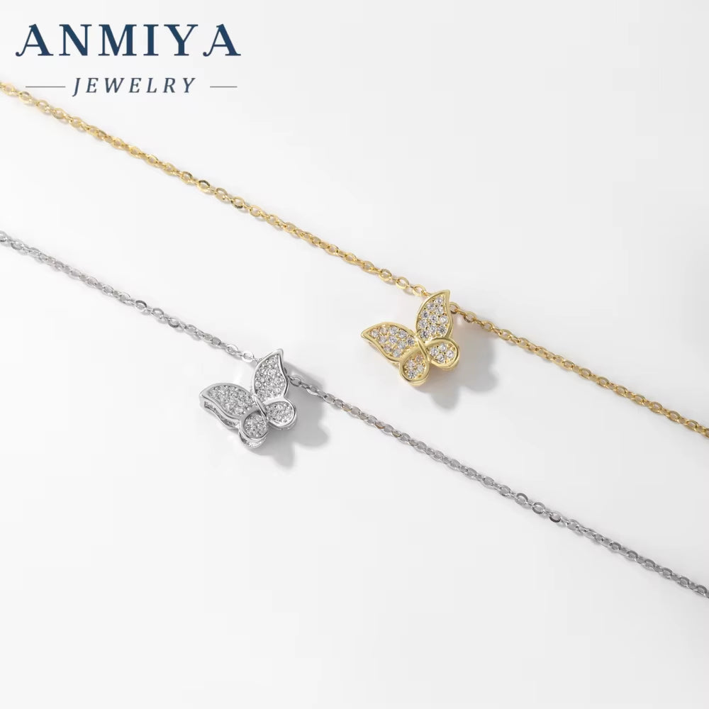 ANMIYA Wholesale Designer Jewelry 18K Gold Plated Butterfly Necklace Crystal Zircon Necklace Woman'S Sliver Necklace Accessories
