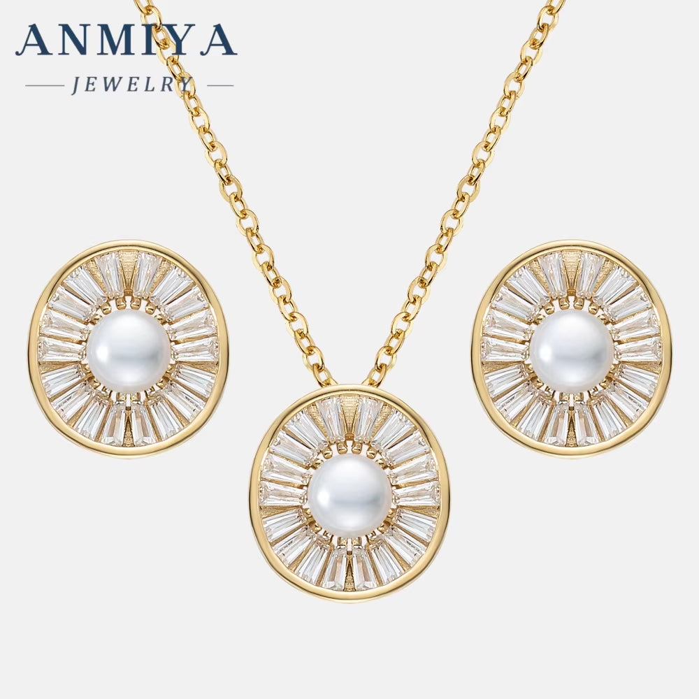 Manufacturer Irregular Circle Pearl Necklace Set Zircon 925 Sterling Silver Jewelry Wedding Engagement Girls Necklaces Earrings