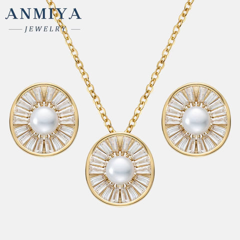 Manufacturer Irregular Circle Pearl Necklace Set Zircon 925 Sterling Silver Jewelry Wedding Engagement Girls Necklaces Earrings