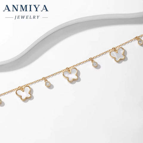 ANMIYA Fashionable White Shell Butterfly Shape Zircon Gold Plated Sterling 925 Silver Designer Bracelets