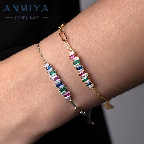 New Luxury Cubic Zircon Full Diamond Bracelet 925 Silver Jewelry Waterproof 18K Gold Plated Colorful Tennis Chain Bracelet