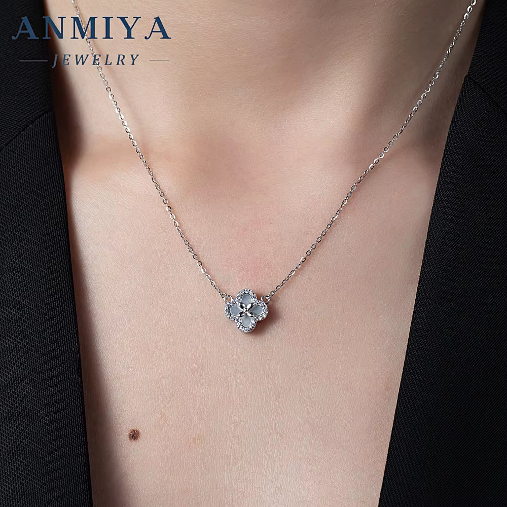 Fashion Fine Jewelry 925 Sterling Silver White Shell Necklace Four Clovers Necklace