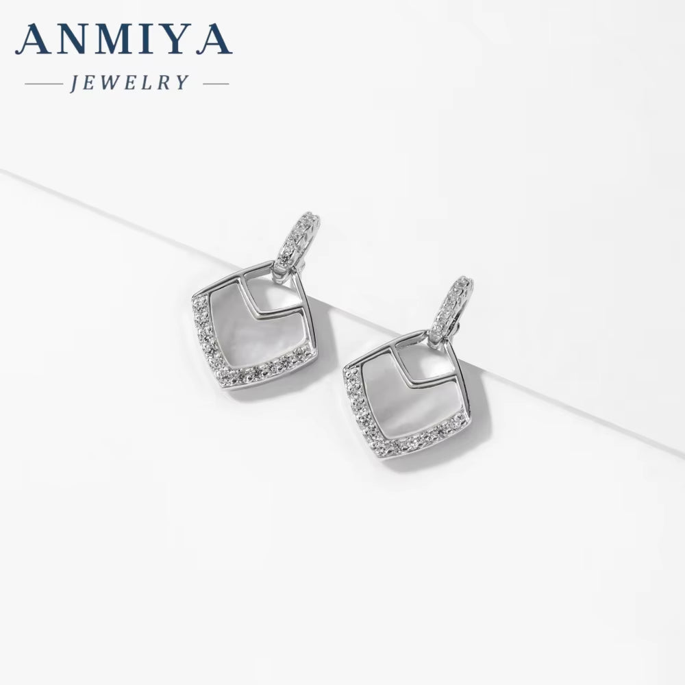 ANMIYA Custom Fineionable Fashion Rhomboid Shape 925 Sterling Silver Shine Earrings for Women