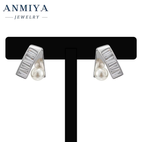 ANMIYA Unique Elegant Sterling Silver Trendy Pearl Earrings ZC Bridal Stud Earrings