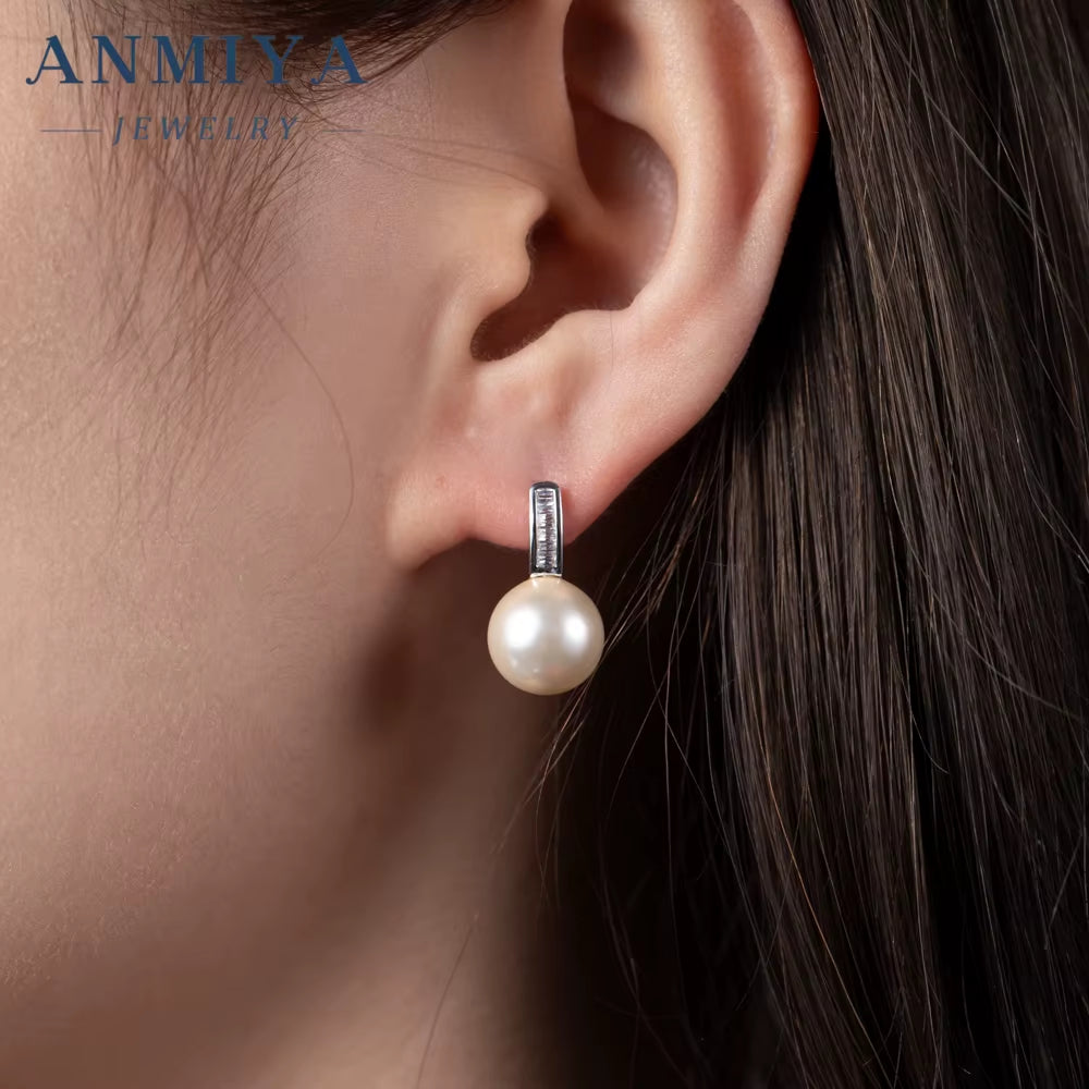 Hot Wholesale INS Jewelry Zircon 925 Sterling Silver Stud Freshwater Pearl Earrings