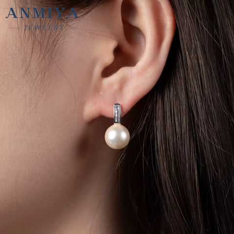 Hot Wholesale INS Jewelry Zircon 925 Sterling Silver Stud Freshwater Pearl Earrings