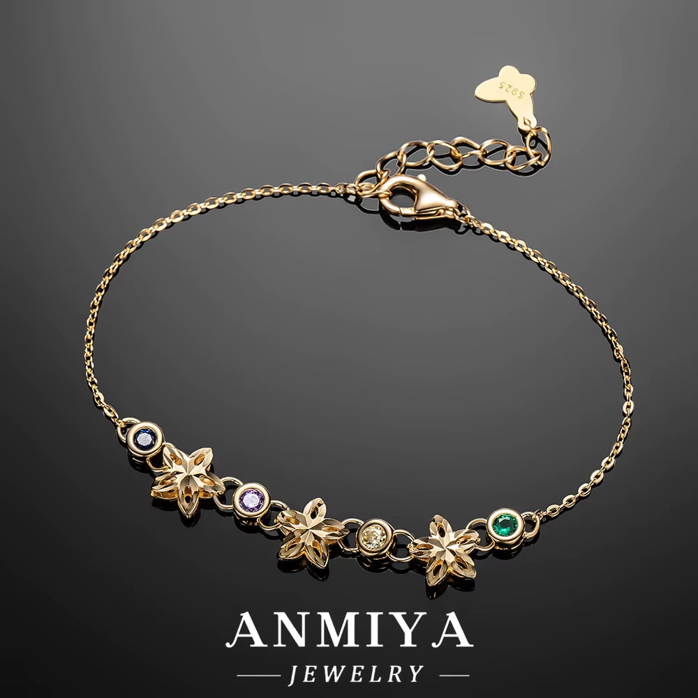 Summer Wholesale 925 Silver 14K Jewelry Simple Dainty Bracelet with Colorful Daisy Flower Waterproof Zircon Bracelet