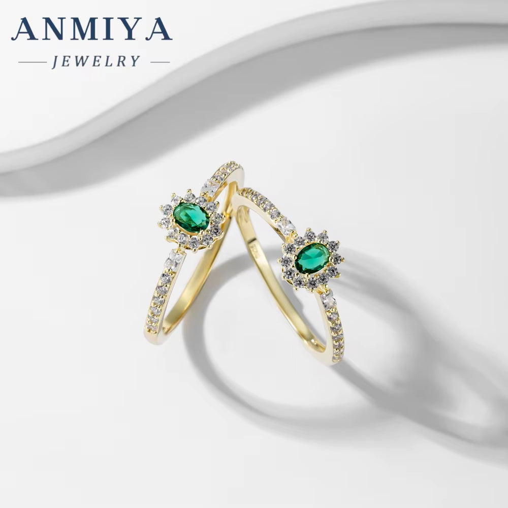 ANMIYA Green Cz Custom Wedding 925 Sterling Silver Gemstone Cubic Zirconia Ring