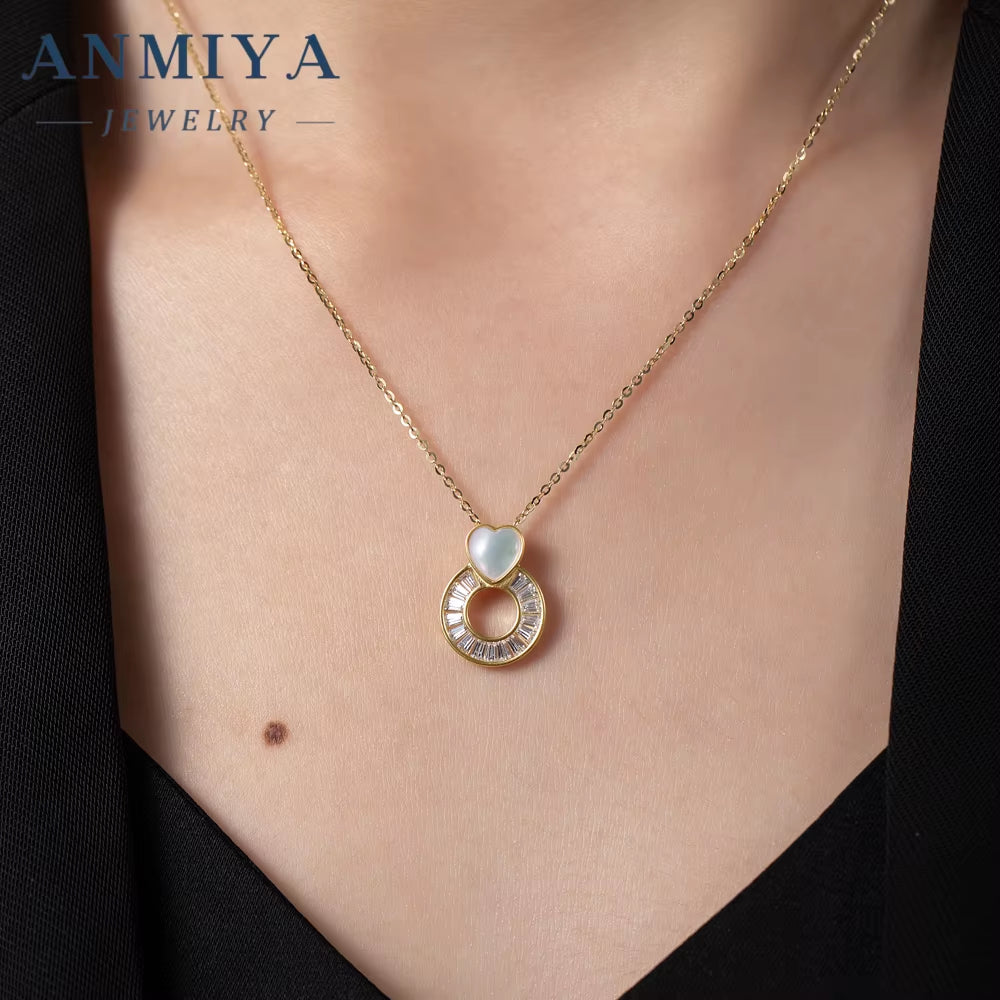 Fine Wholesale Women'S S925 Silver Necklace with White Shell Heart 18K Gold Trendy Shape 925 Silver Zircon Necklace