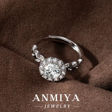 Floral Engraved Silver Jewelry - 925 Sterling Silver Moissanite Blossom Ring for Spring Collection