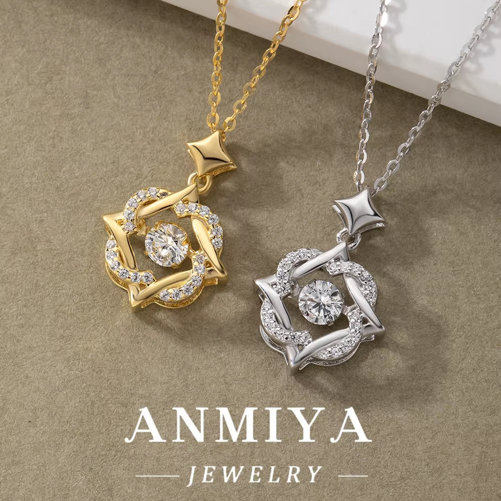 ANMIYA 925 Sterling Silver Necklace Girl Luxury Hexagram Pendant Necklace for Girlfriend