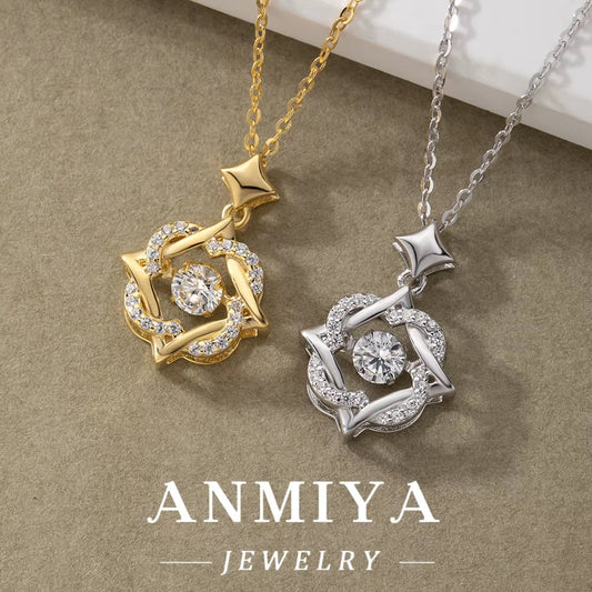 ANMIYA 925 Sterling Silver Necklace Girl Luxury Hexagram Pendant Necklace for Girlfriend