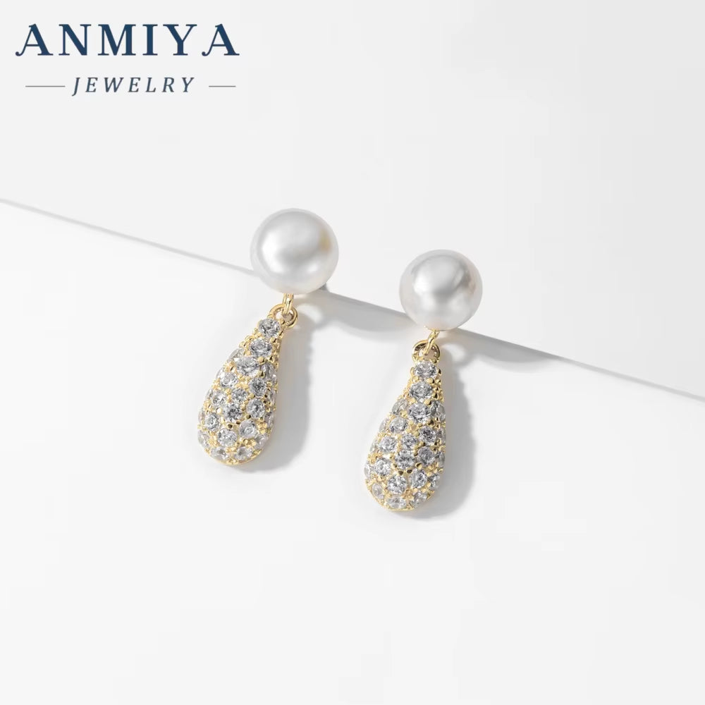 Fine Jewelry 925 Sterling Silver 18K Gold Plated Earrings Fresh Water Pearl Zircon Ear Earrings