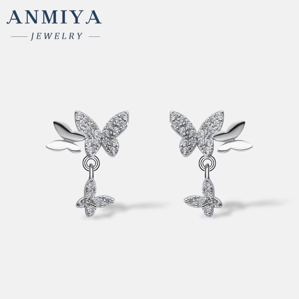 Butterfly Zirconia Womens Earrings 925 Sterling Silver Cute Korean Stud Earring for Girls Wholesale