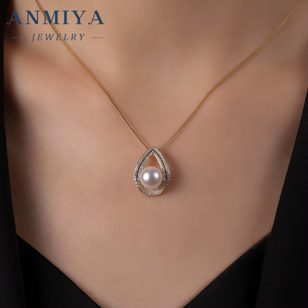 ANMIYA High Quality Luxury Niche Exquisite Pearl Zircon Drop Shape 925 Silver Fashion Jewelry Necklace for Women