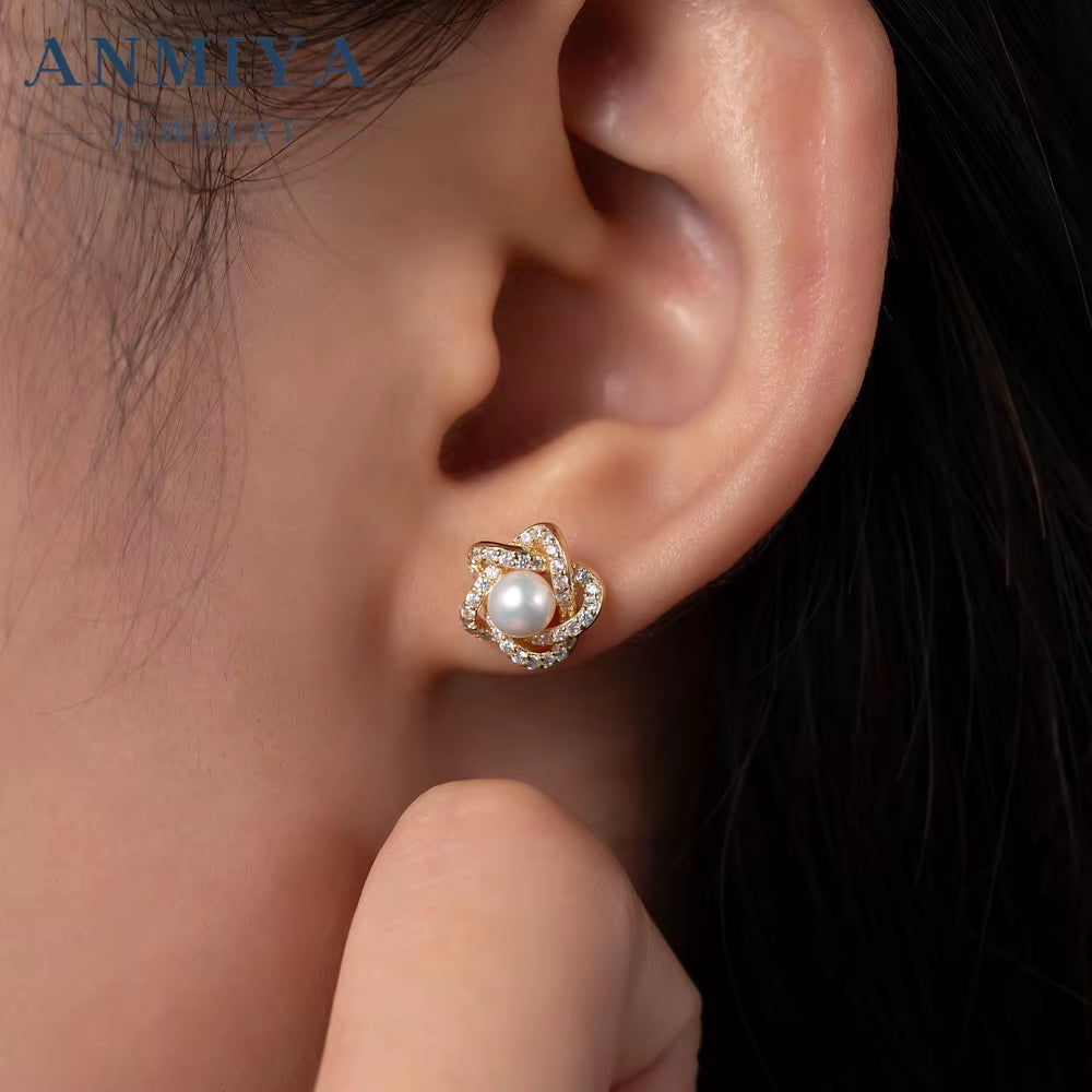 ANMIYA Best Selling High Quality Star Peal 925 Sterling Silver 18K Gold Necklace Earrings Set Hypoallergenic