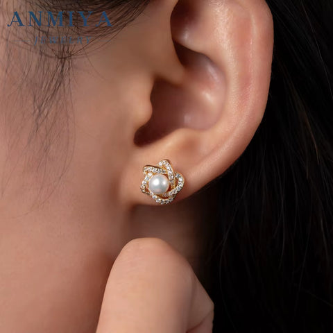 ANMIYA Best Selling High Quality Star Peal 925 Sterling Silver 18K Gold Necklace Earrings Set Hypoallergenic