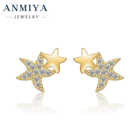 New Dainty Geometric Sea Star Dissymmetry Stud Earring for Women 18K Gold Plated 925 Silver Jewelry