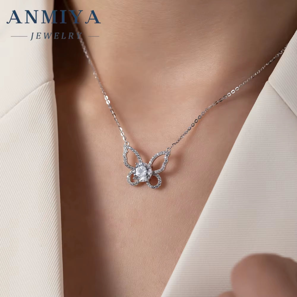 ANMIYA Hot Sales Mama Women'S S925 Silver Jewelry Charm Butterfly Pattern Necklace Jewelry