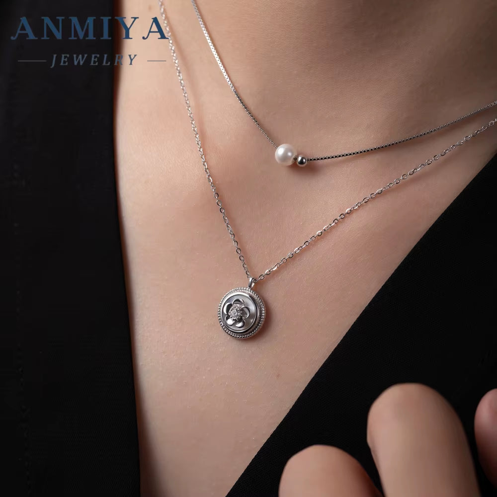 ANMIYA CUSTOM OEM Fine Jewelry Zircon 925 Sterling Silver Fresh Water Pearl Multi-Layered Necklace for Women