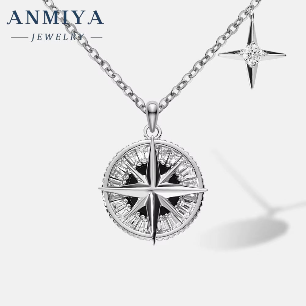 Unique Designed 925 Sterling Silver Pave round Cubic Zirconia CZ Ladies Compass Pendant Necklace