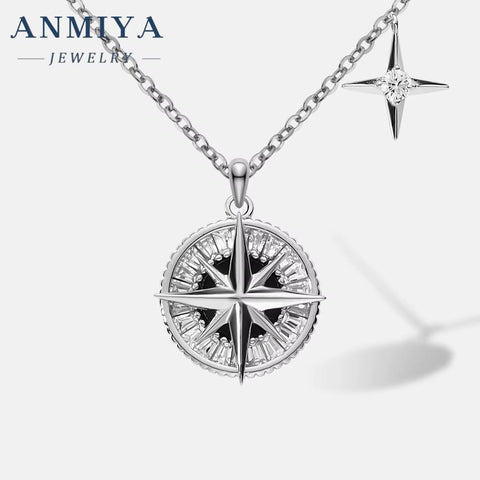 Unique Designed 925 Sterling Silver Pave round Cubic Zirconia CZ Ladies Compass Pendant Necklace
