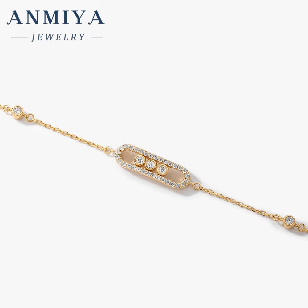 ANMIYA Jewelry Diamond Sliding High-End Gold-Plated 18K 925 Sterling Silver Classic Style Bracelet for Women