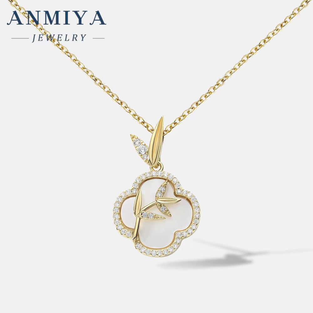 ANMIYA Lucky Clover 925 Silver 18K Glod Necklace New Chinese Bamboo Knot Clavicle Chain Ins Hot Pendant Necklace for Women