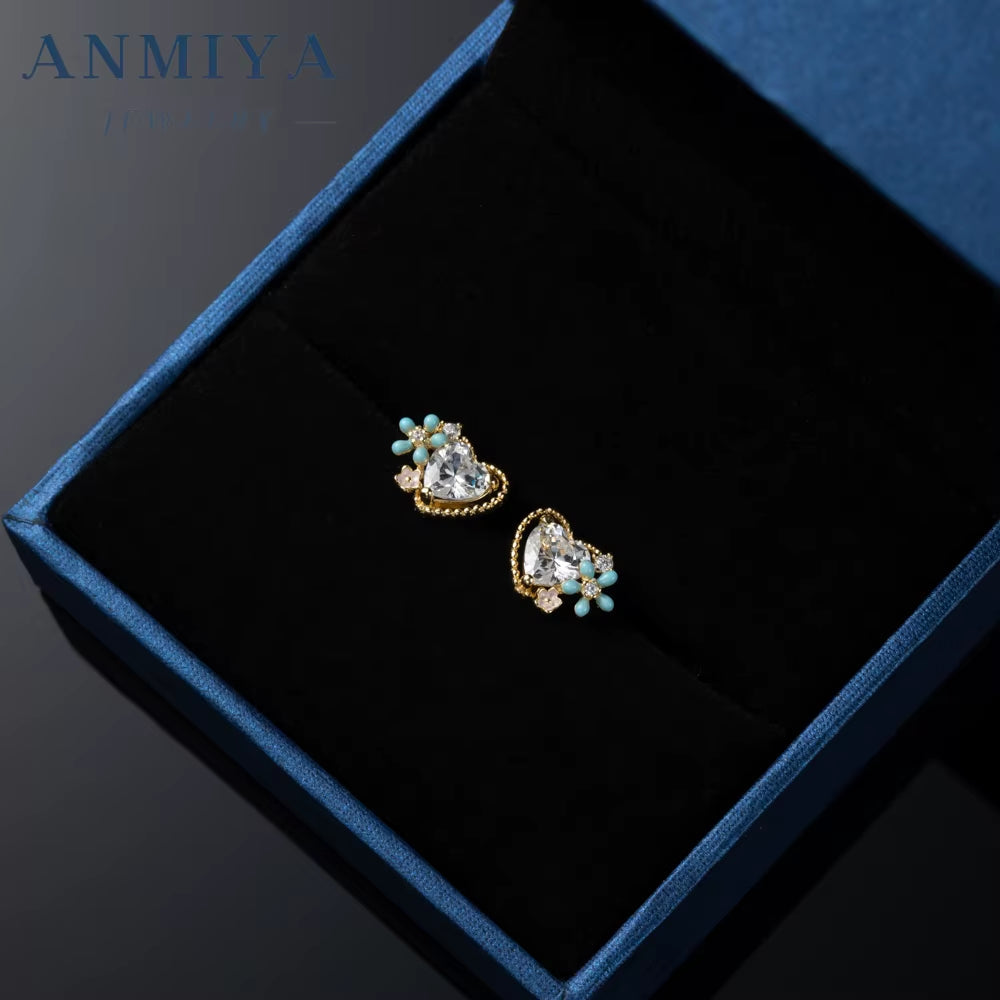 INS Hot Sales Fine Jewelry 925 Sterling Silver Big Zircon Glaring with Blue Flower Heart Shape Fashion Jewelry Earrings