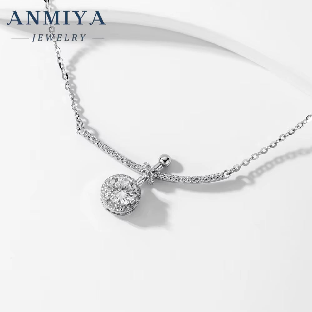 ANMIYA 925 Sterling Silver Fashion Jewelry Silver Heart Necklace Cubic Zirconia Pendant Necklace Jewelry Women