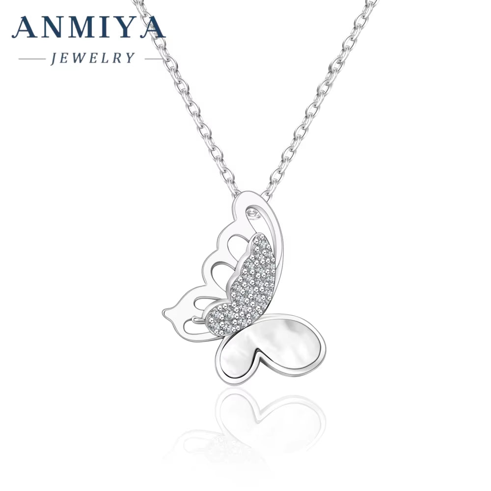ANMIYA Luxxury Fine 925 Sterling Silver Jewelry Butterfly Pendant Necklace for Women