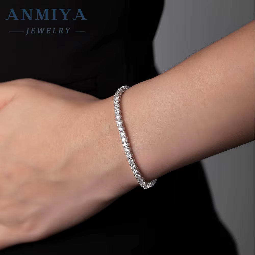 ANMIYA Tennis Bracelet 925 Sterling Silver Jewelry Leaf Bracelet Silver 925 Zircon Tennis Bracelet for Men Women
