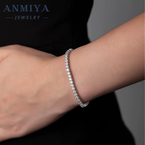 ANMIYA Tennis Bracelet 925 Sterling Silver Jewelry Leaf Bracelet Silver 925 Zircon Tennis Bracelet for Men Women