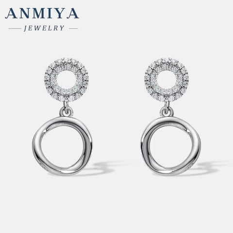 High Quality Wholesales Hollow Out round Shape Zircon Double round 925 Silver Dangle Stud Earrings for Women