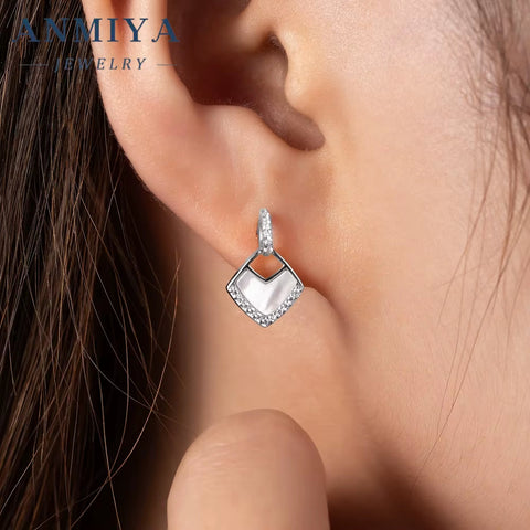 ANMIYA Custom Fineionable Fashion Rhomboid Shape 925 Sterling Silver Shine Earrings for Women
