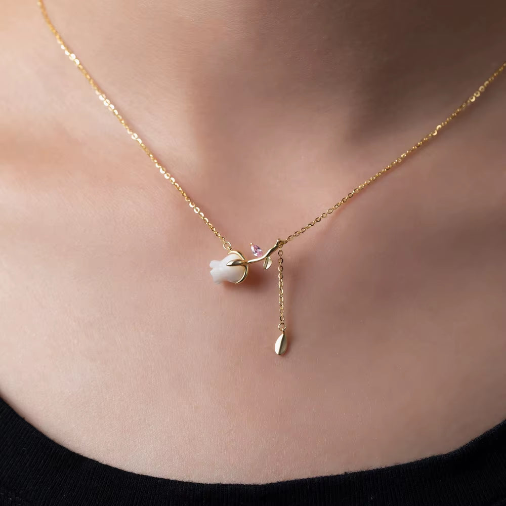 2024 Hot Tulip Flower Zircon Necklace High-Quality Accessories Necklace 925 Silver Necklace Wholesale