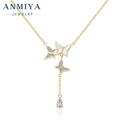ANMIYA Luxury Fine Jewelry Butterfly Pattern Adjustable 14K 18K Gold Plated Chains Necklaces Sets