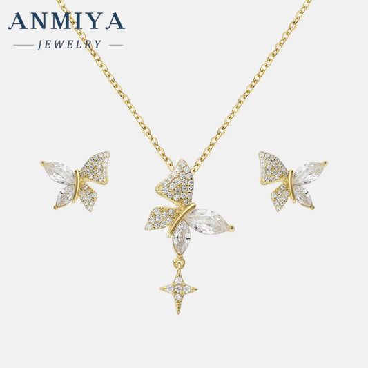 Butterfly Woman Necklace 18K Gold Plated Butterfly with Zircon Tassel Women'S Exquisite Butterfly Necklace 925 Silver