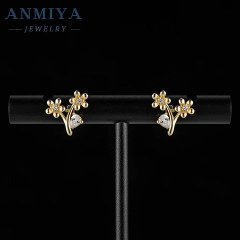 Custom Summer Fashion Flower Shape Small Stud Earrings 925 Silver 18K Gold Plating Jewelry Earrings for Girl