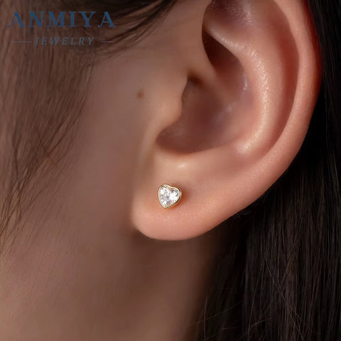 ANMIYA Luxury 2024 Fashion New 925 Silver Charm Necklace Heart Zircon Stone Earrings Necklace Set for Women