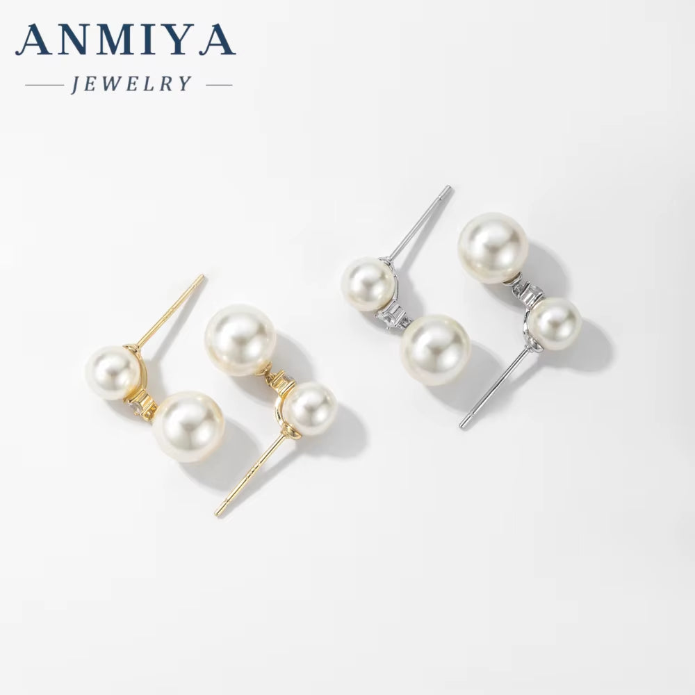 2024 Korean Hypoallergenic Earrings Back Hanging Double Pearl Stud Earrings Fashion Jewelry Pearl Drop Earrings for Teen Girls