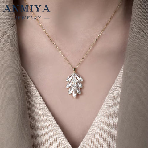 Luxury Water Drop Shape Silver 925 Set with Precision-Cut Zircon Stones Necklace and Drop Earring Sets for Anniversary