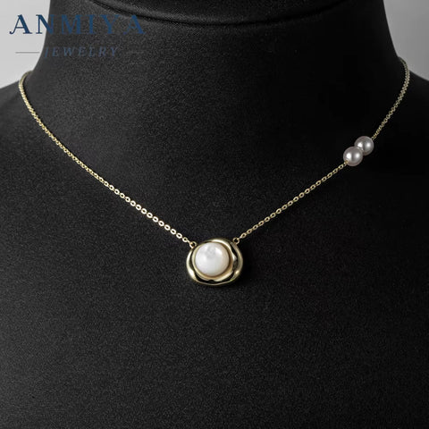 ANMIYA 18K Gold Classic Nature Fresh Water Pearls Beans Shape Sterling Silver Fashion Jewelry Girls 925 Necklaces