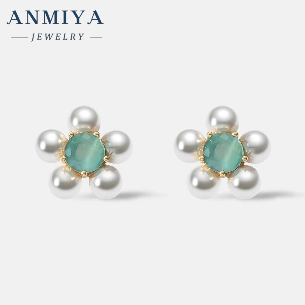 Green Pink Zircon Fresh Water Pearl 925 Silver Summer Sweet Girl Gift Earrings High Quality Unique Fine Jewelry Stud Earrings