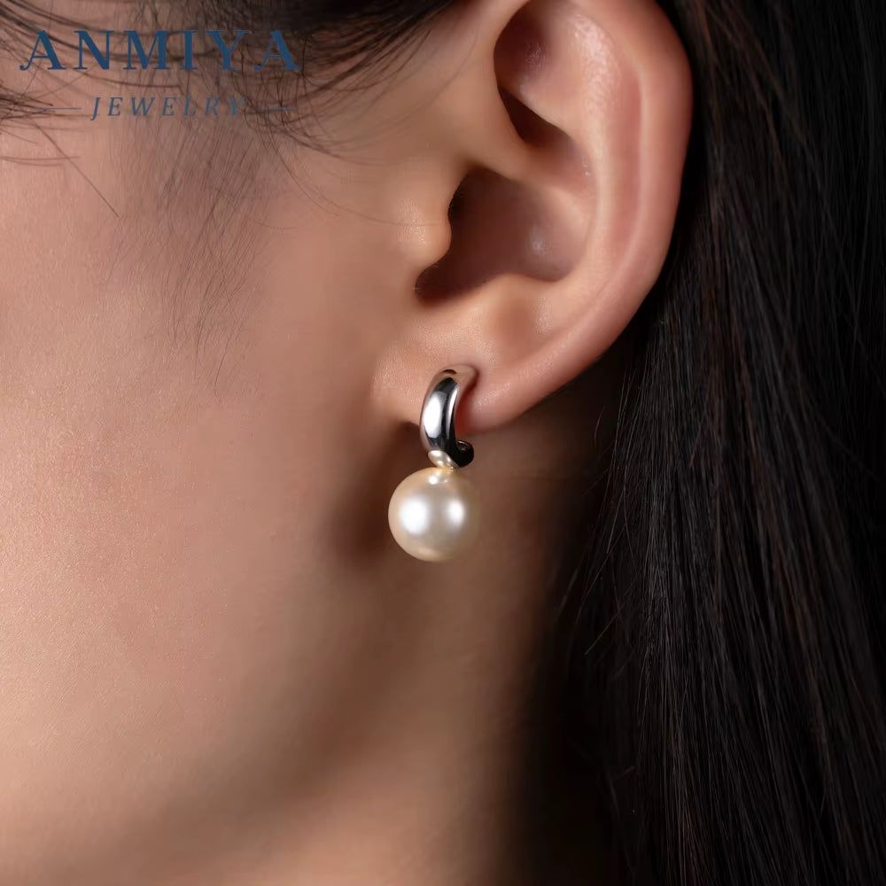 Ins Style Newest 10Mm 925 Silver Pearl Hoop Earring Antiallergic S925 Sterling Silver Freshwater Pearl Stud Earring