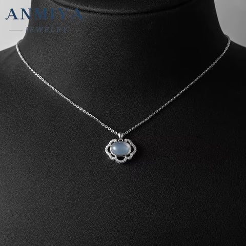2024 Fashion Jewelry Necklace White Chalcedony Pendant 925 Silver Zircon Necklace for Women Girls