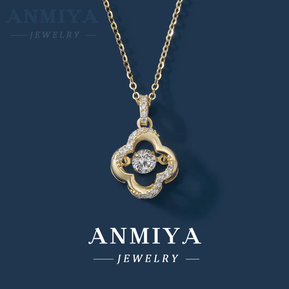 925 Sterling Silver 18K Gold Plated Cubic Zirconia CZ Pearl Four-Leaf Clover Hollow Out Necklace for Women Fashion Jewelry