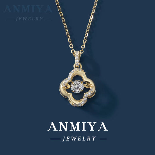 925 Sterling Silver 18K Gold Plated Cubic Zirconia CZ Pearl Four-Leaf Clover Hollow Out Necklace for Women Fashion Jewelry