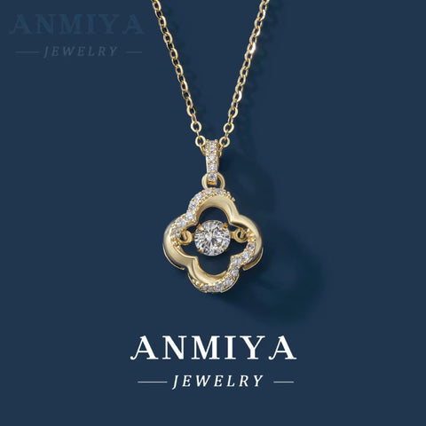 925 Sterling Silver 18K Gold Plated Cubic Zirconia CZ Pearl Four-Leaf Clover Hollow Out Necklace for Women Fashion Jewelry